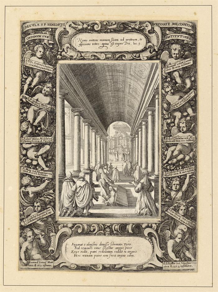 Monastic scene, engraving