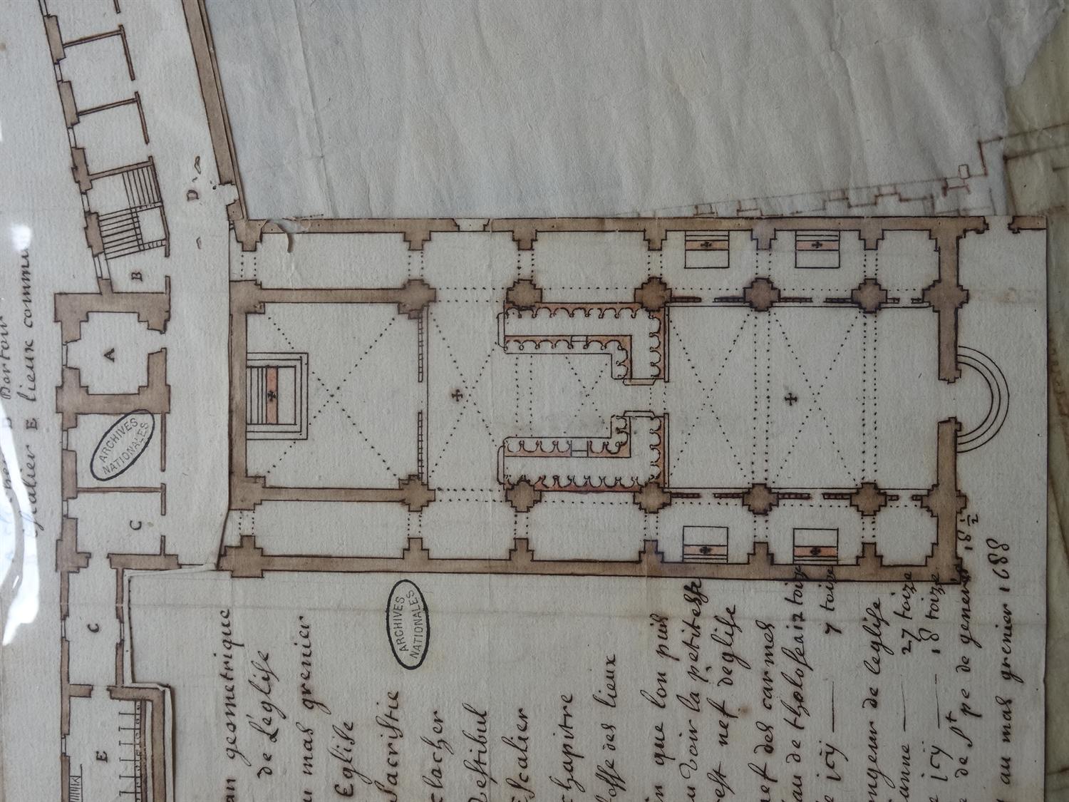 Kirchenplan in brauner Lavierung