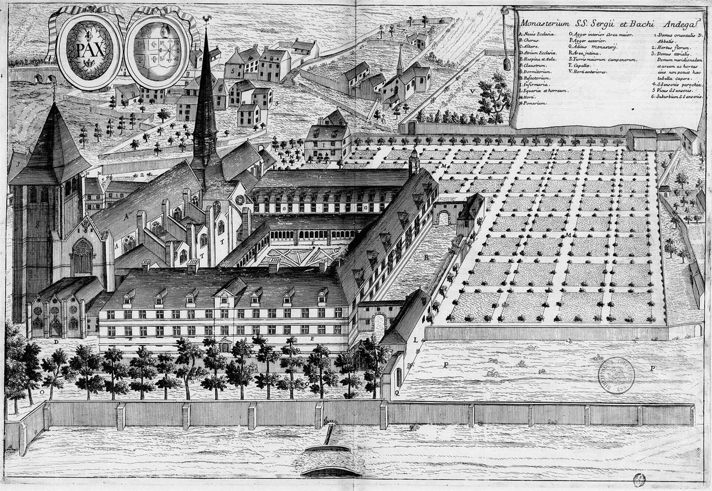 Gestochene Ansicht des Hauses im Monasticon Gallicanum: Abbaye Saint-Serge d’Angers