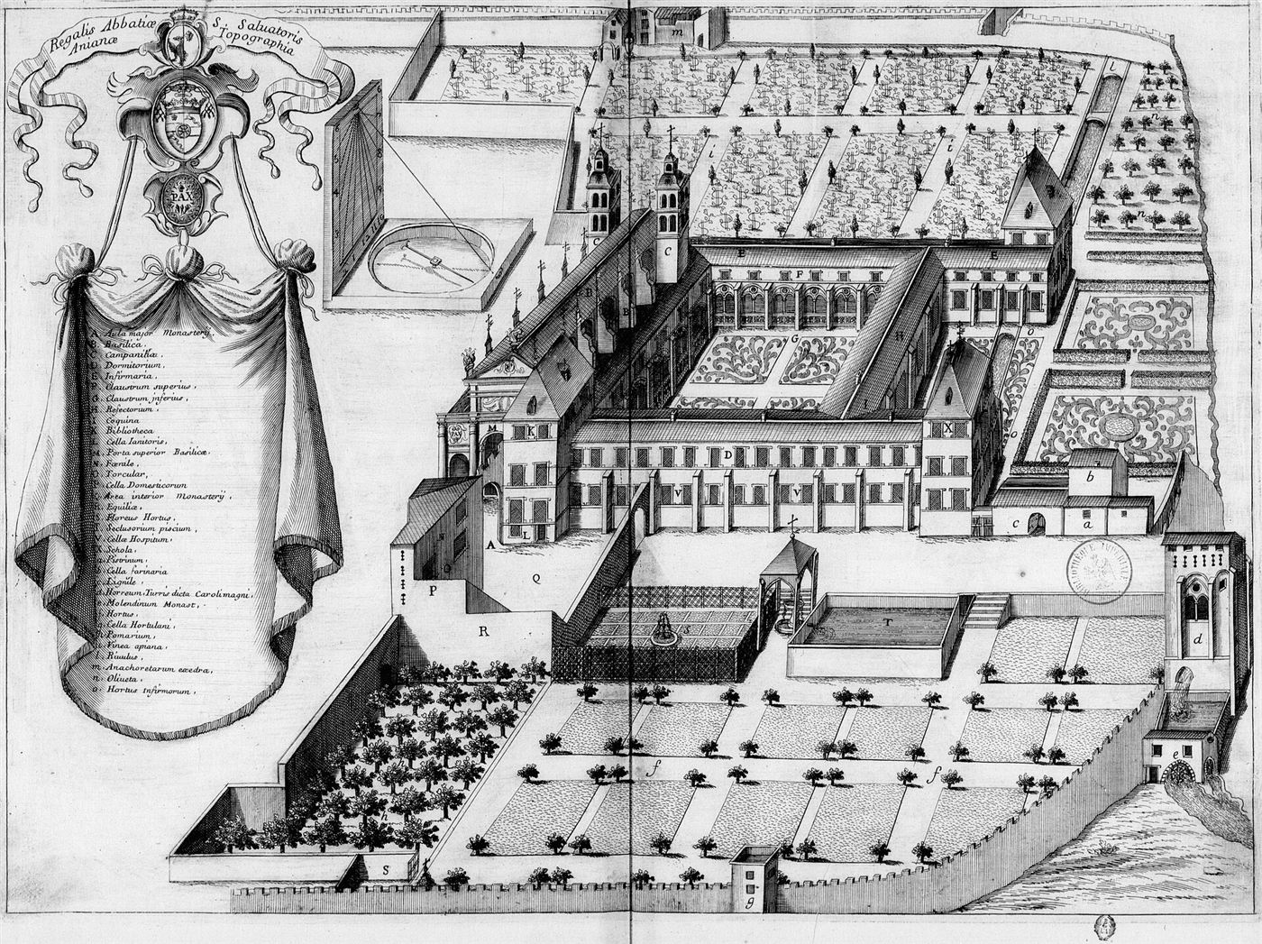 Gestochene Ansicht des Hauses im Monasticon Gallicanum: Abbaye Saint-Sauveur d’Aniane