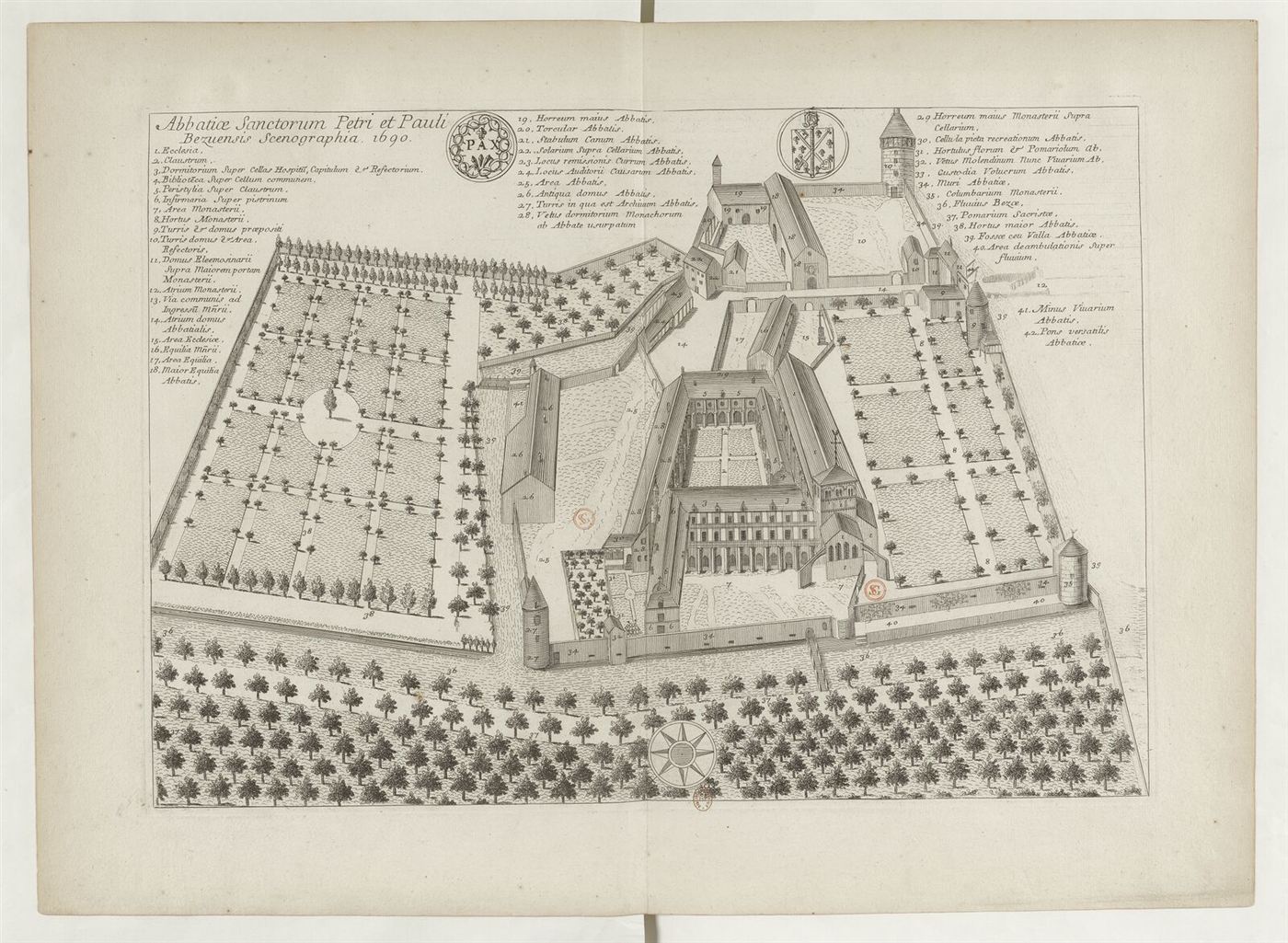 Gestochene Ansicht des Hauses im Monasticon Gallicanum: Abbaye Saint-Pierre de Bèze