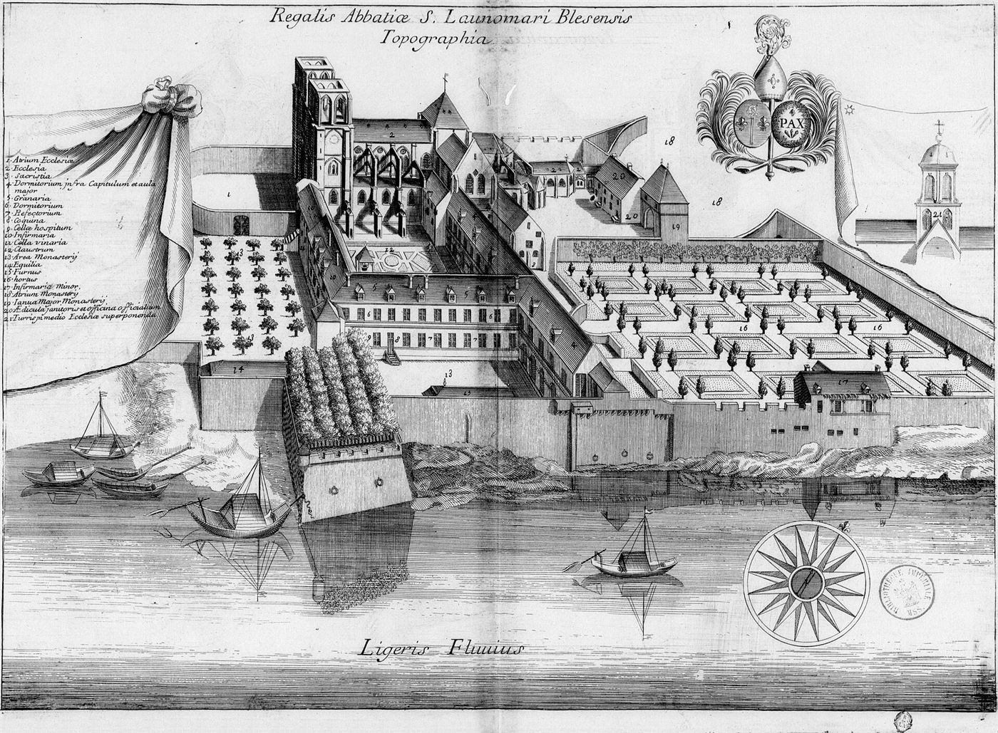 Gestochene Ansicht des Hauses im Monasticon Gallicanum: Abbaye Saint-Laumer de Blois
