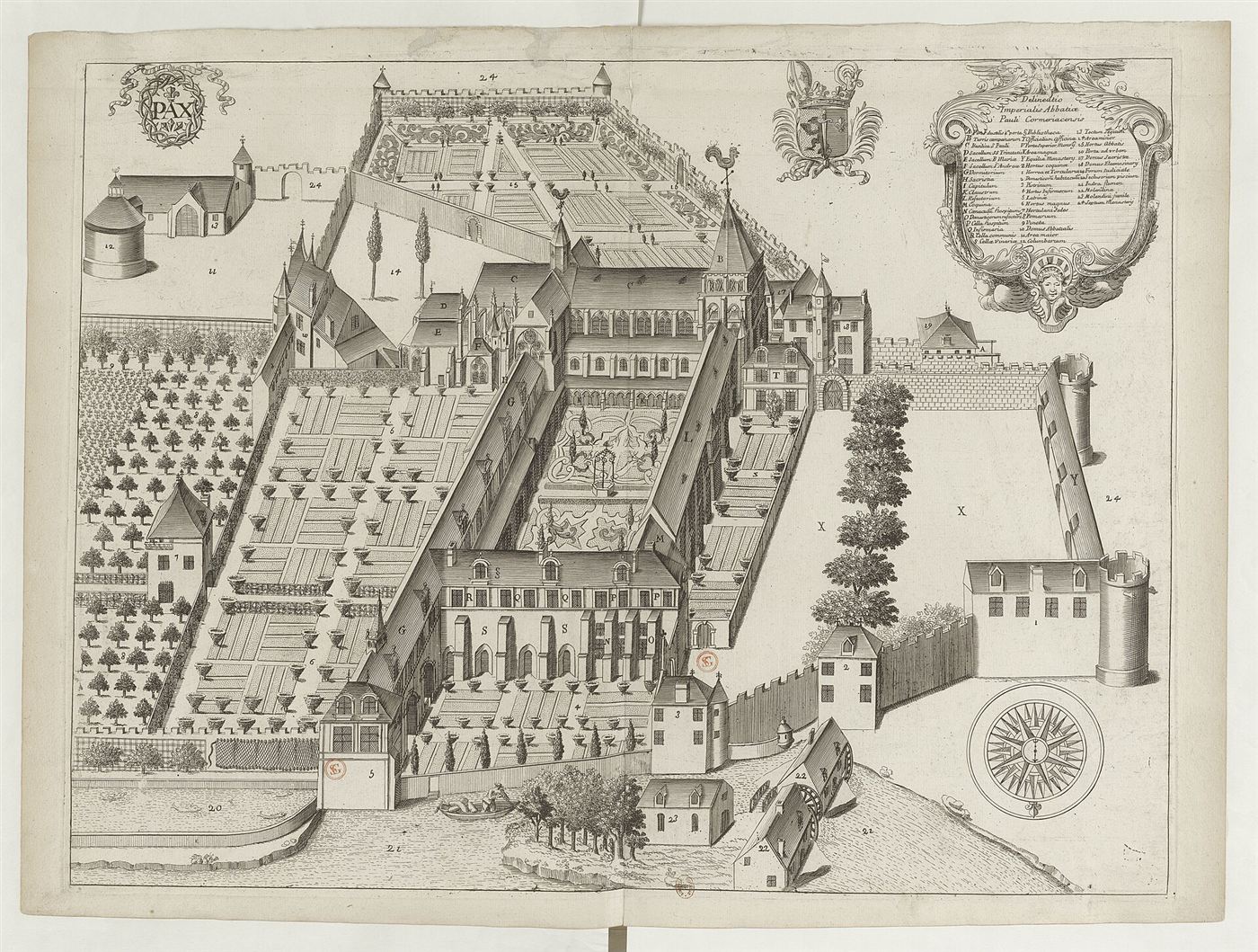 Gestochene Ansicht des Hauses im Monasticon Gallicanum: Abbaye Saint-Paul de Cormery
