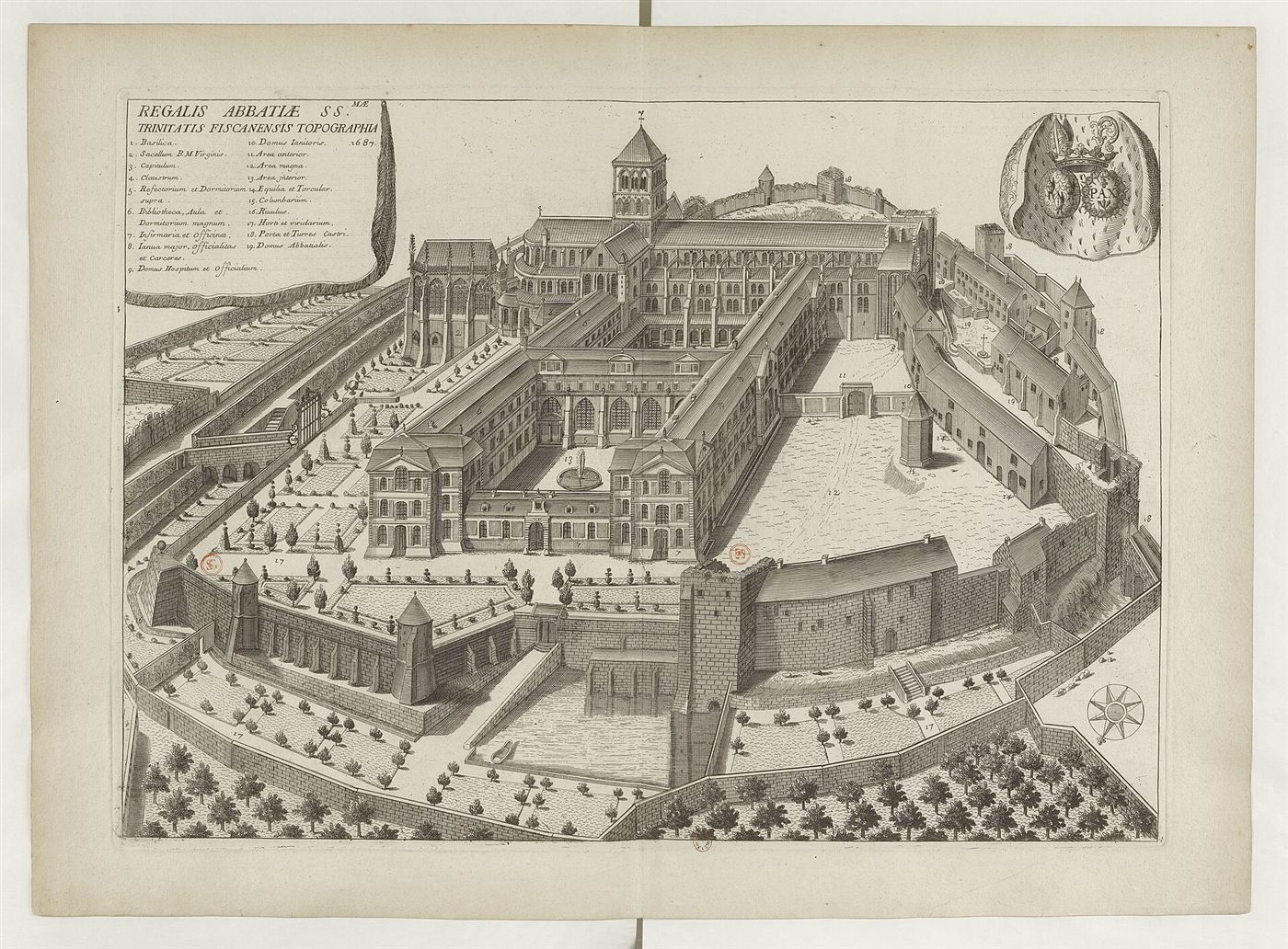 Gestochene Ansicht des Hauses im Monasticon Gallicanum: Abbaye de la Sainte-Trinité de Fécamp