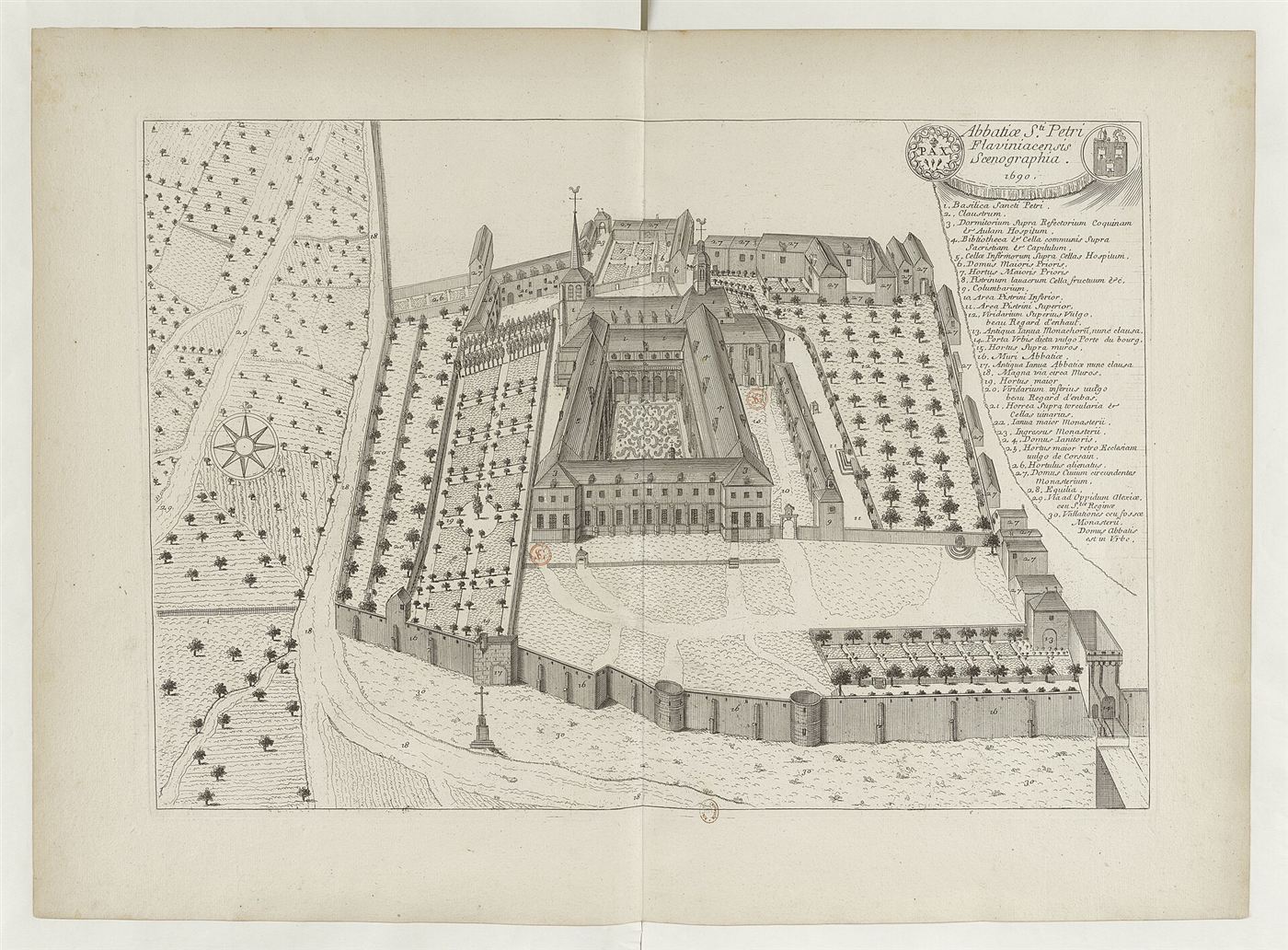 Gestochene Ansicht des Hauses im Monasticon Gallicanum: Abbaye Saint-Pierre de Flavigny