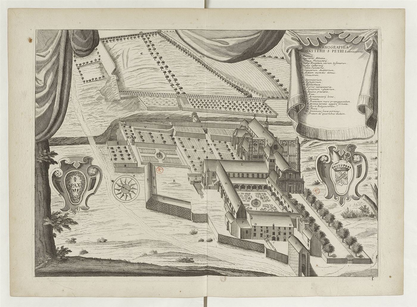 Gestochene Ansicht des Hauses im Monasticon Gallicanum: Abbaye Saint-Pierre de Lagny