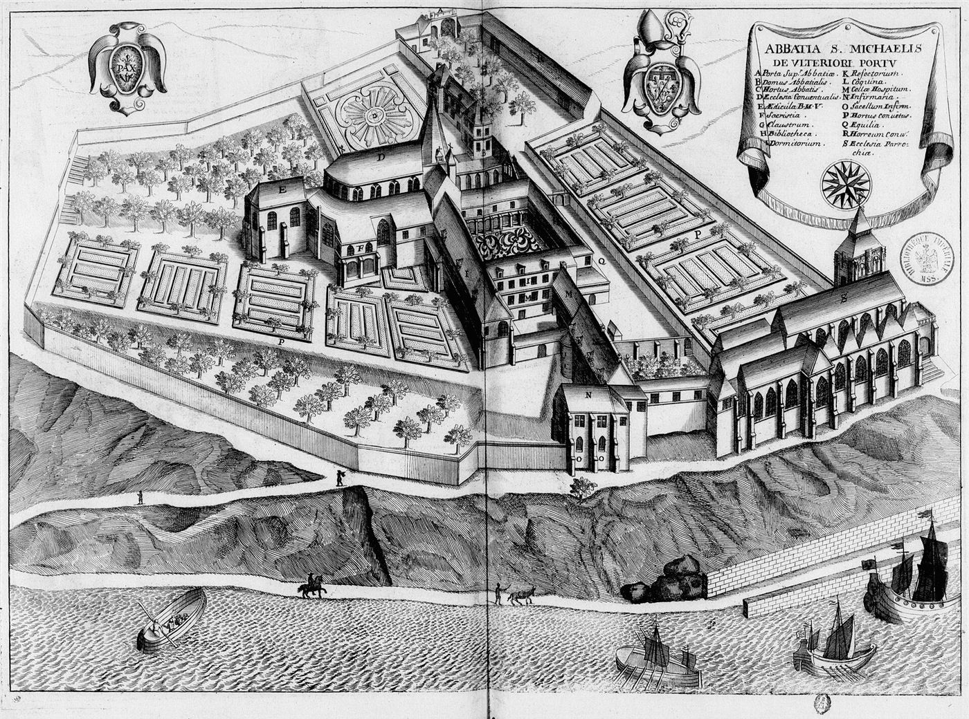 Gestochene Ansicht des Hauses im Monasticon Gallicanum: Abbaye Saint-Michel du Tréport