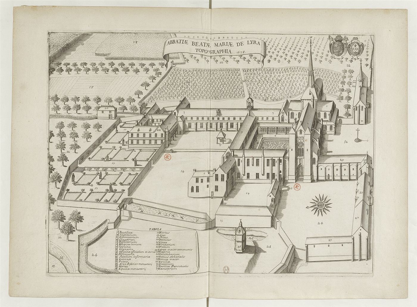 Gestochene Ansicht des Hauses im Monasticon Gallicanum: Abbaye Notre-Dame de Lyre