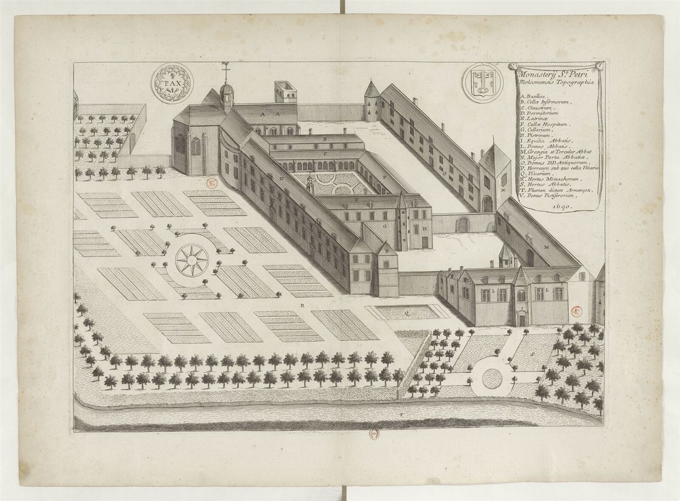 Gestochene Ansicht des Hauses im Monasticon Gallicanum: Abbaye Saint-Pierre de Molosmes