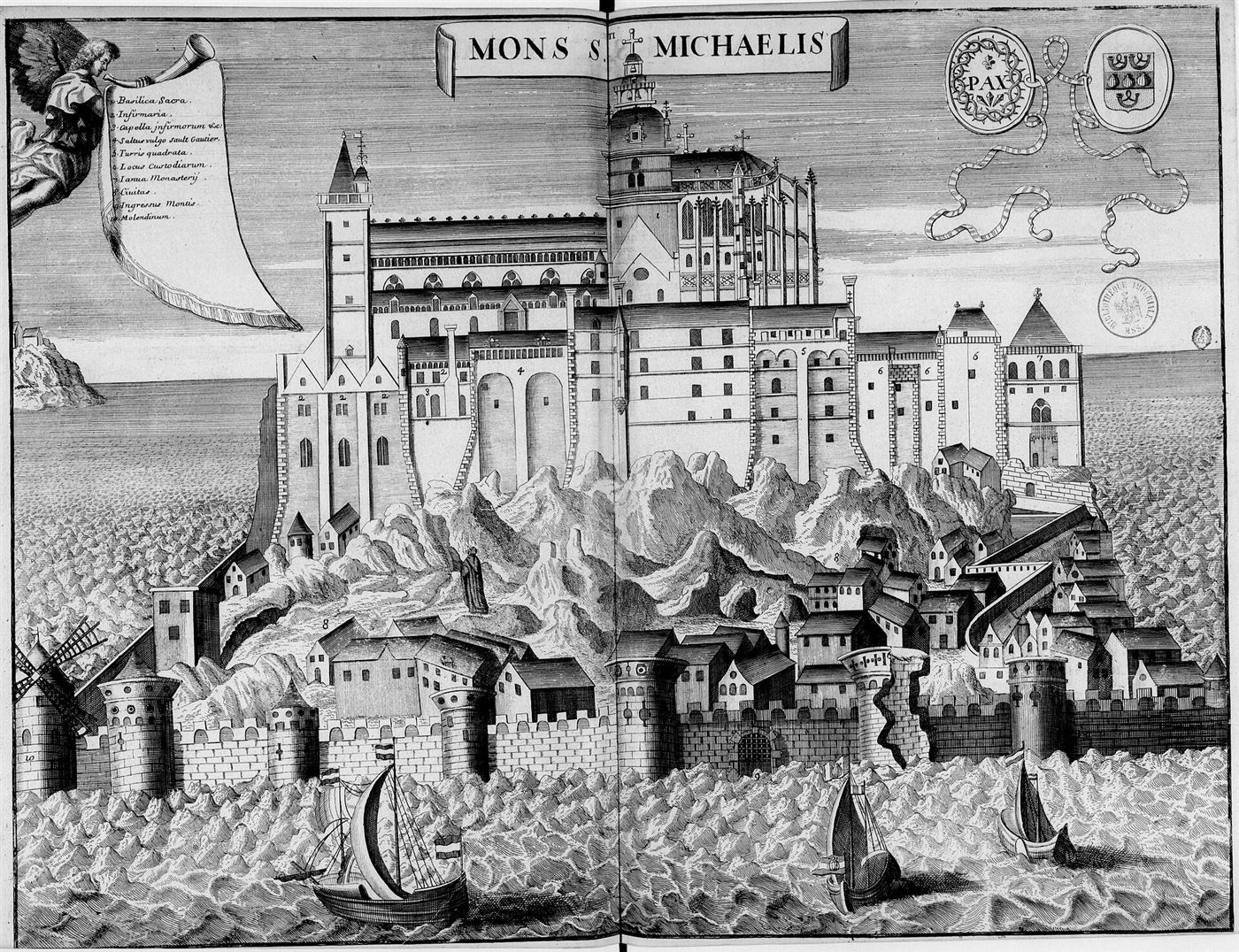Gestochene Ansicht des Hauses im Monasticon Gallicanum: Abbaye du Mont-Saint-Michel