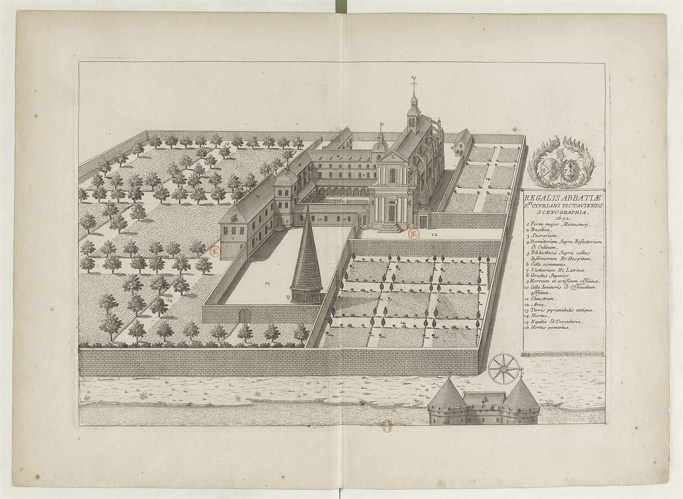 Gestochene Ansicht des Hauses im Monasticon Gallicanum: Abbaye Saint-Cyprien de Poitiers