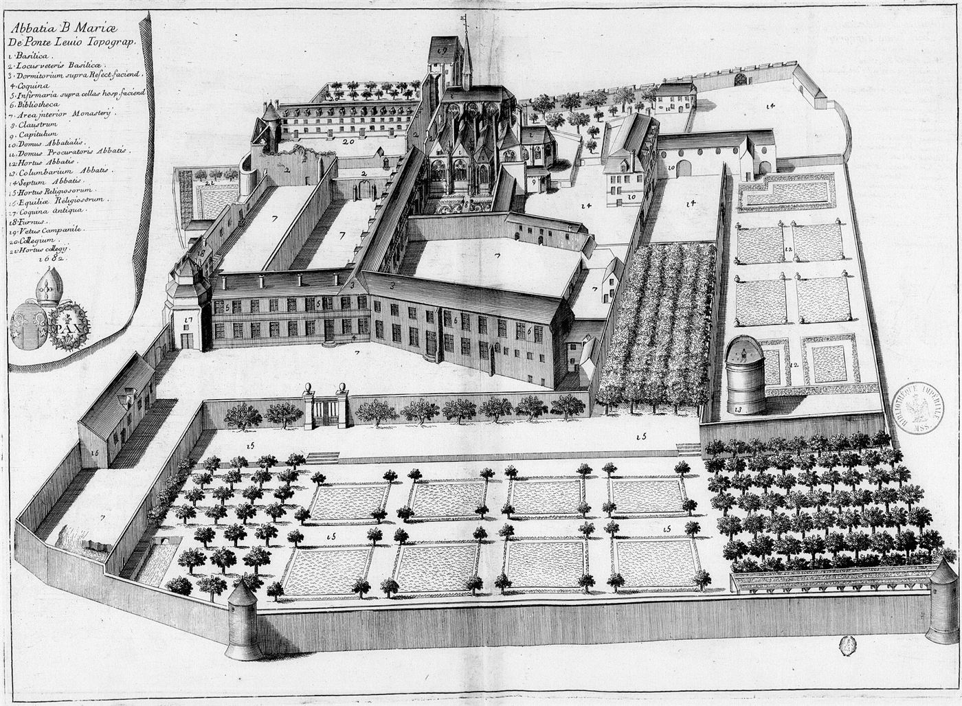 Gestochene Ansicht des Hauses im Monasticon Gallicanum: Abbaye Notre-Dame de Pontlevoy