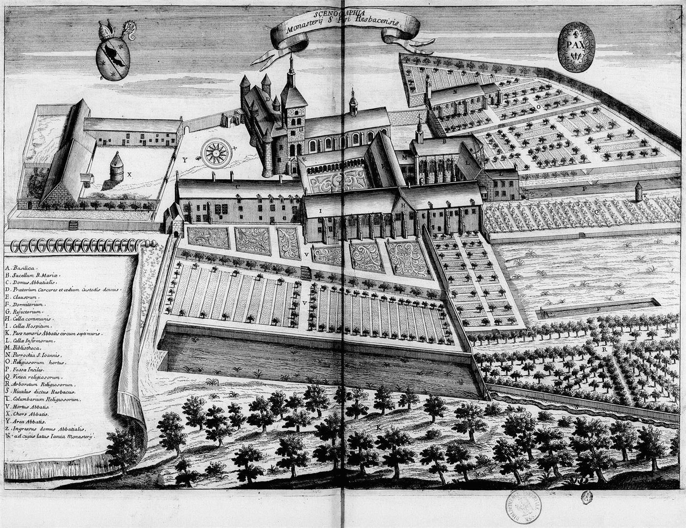 Gestochene Ansicht des Hauses im Monasticon Gallicanum: Abbaye Saint-Pierre de Rebais