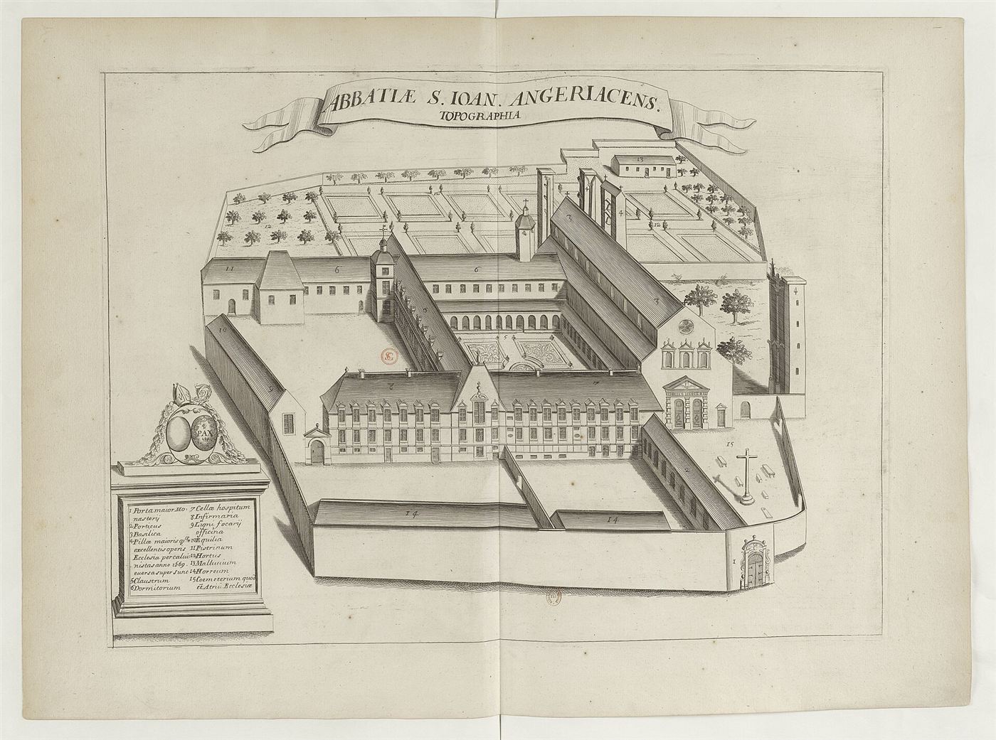 Gestochene Ansicht des Hauses im Monasticon Gallicanum: Abbaye Saint-Jean-Baptiste de Saint-Jean-d’Angély