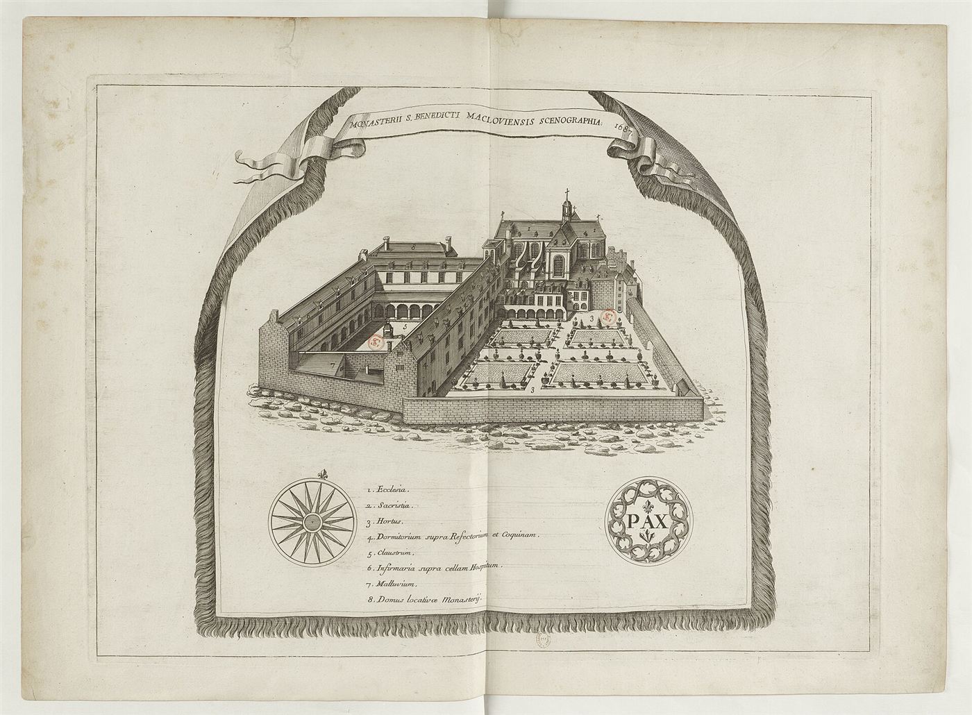 Gestochene Ansicht des Hauses im Monasticon Gallicanum: Prieuré Saint-Benoît de Saint-Malo