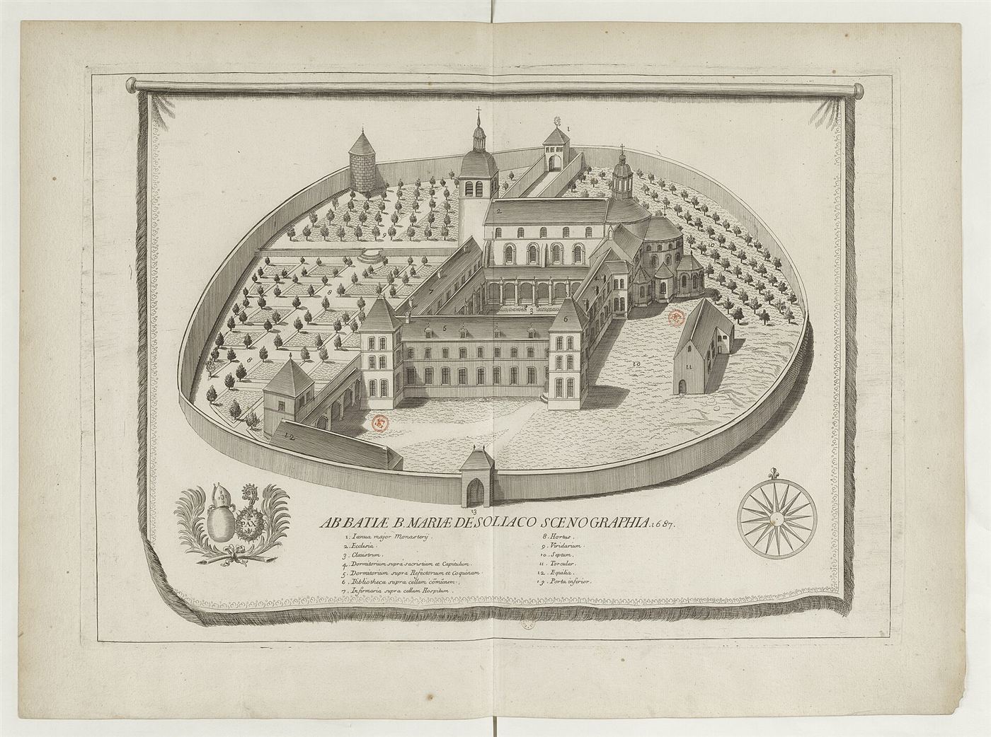 Gestochene Ansicht des Hauses im Monasticon Gallicanum: Abbaye Sainte-Marie (Notre-Dame) de Souillac