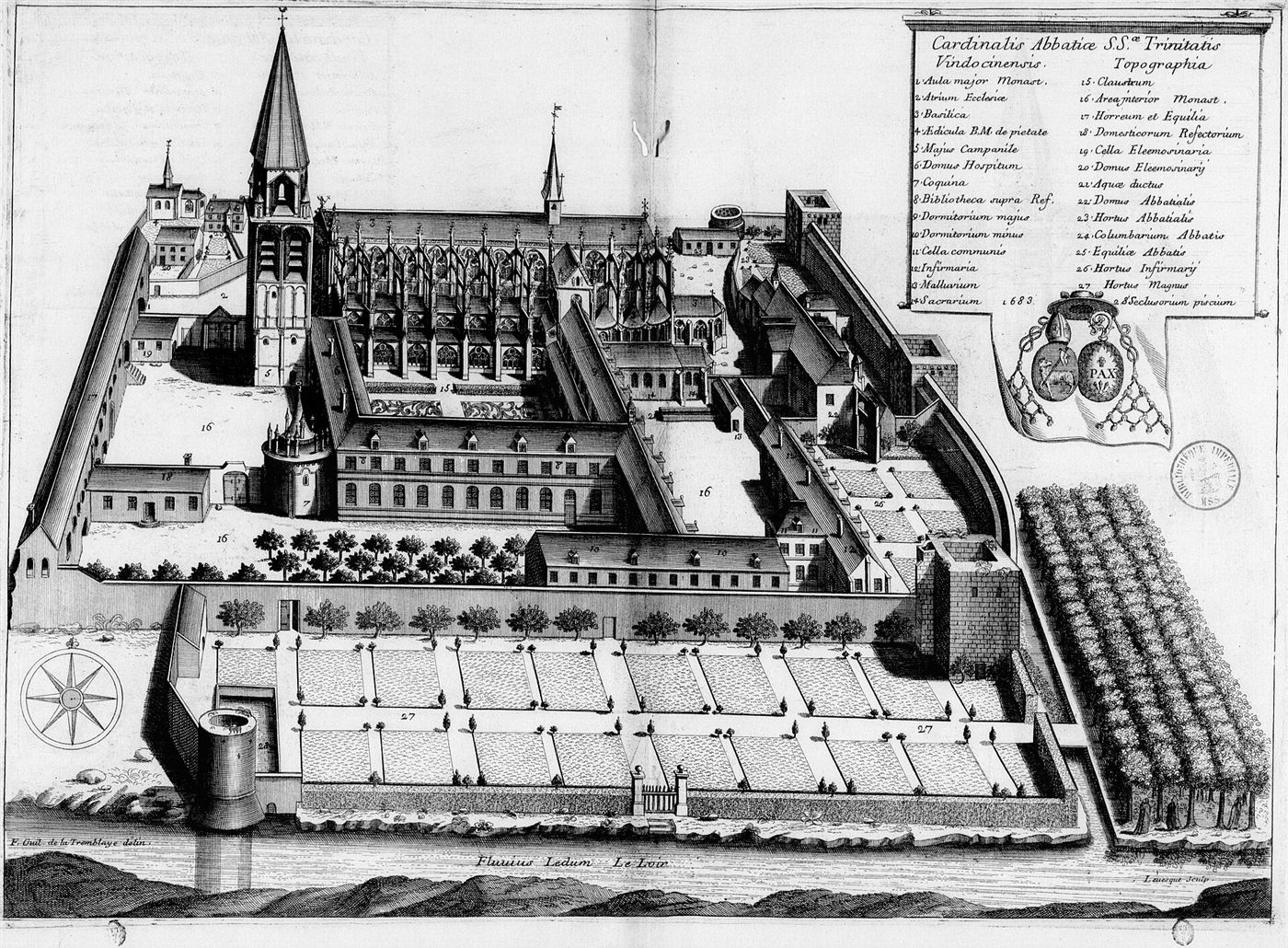 Gestochene Ansicht des Hauses im Monasticon Gallicanum: Abbaye de la Trinité de Vendôme