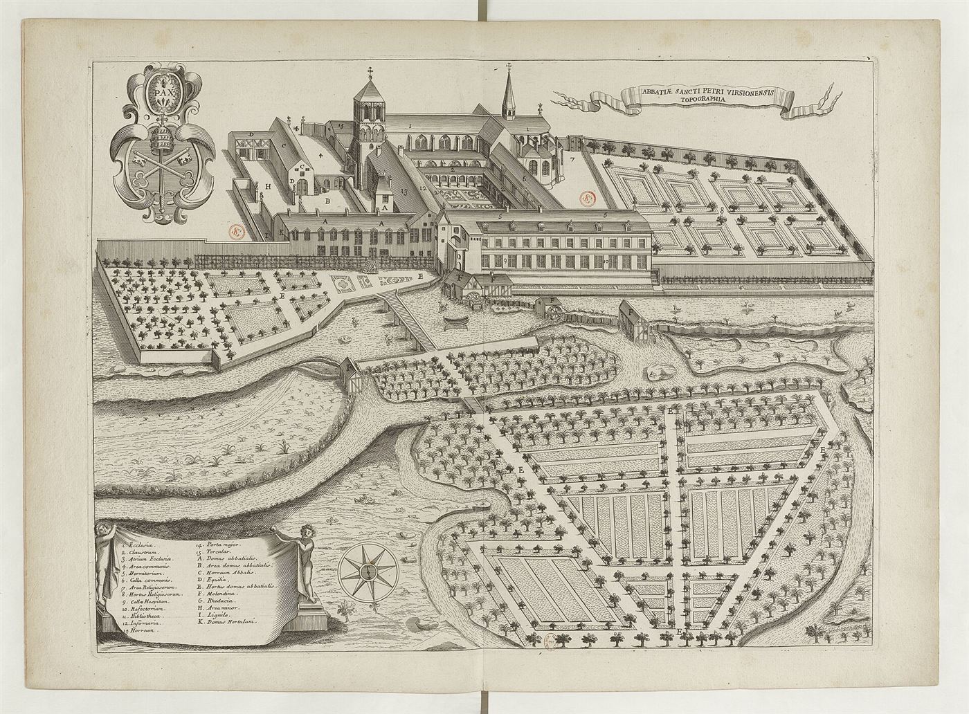 Gestochene Ansicht des Hauses im Monasticon Gallicanum: Abbaye Saint-Pierre de Vierzon
