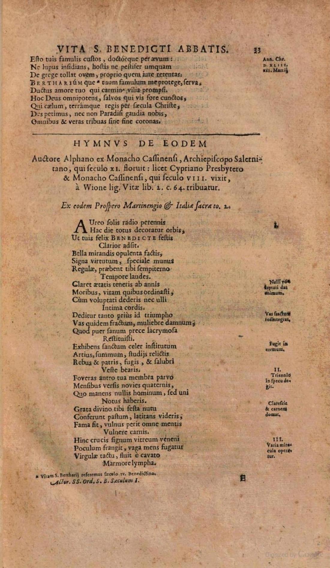 Seite 33 des ersten Bandes der Acta sanctorum ordinis sancti Benedicti, das Leben des heiligen Benedikt