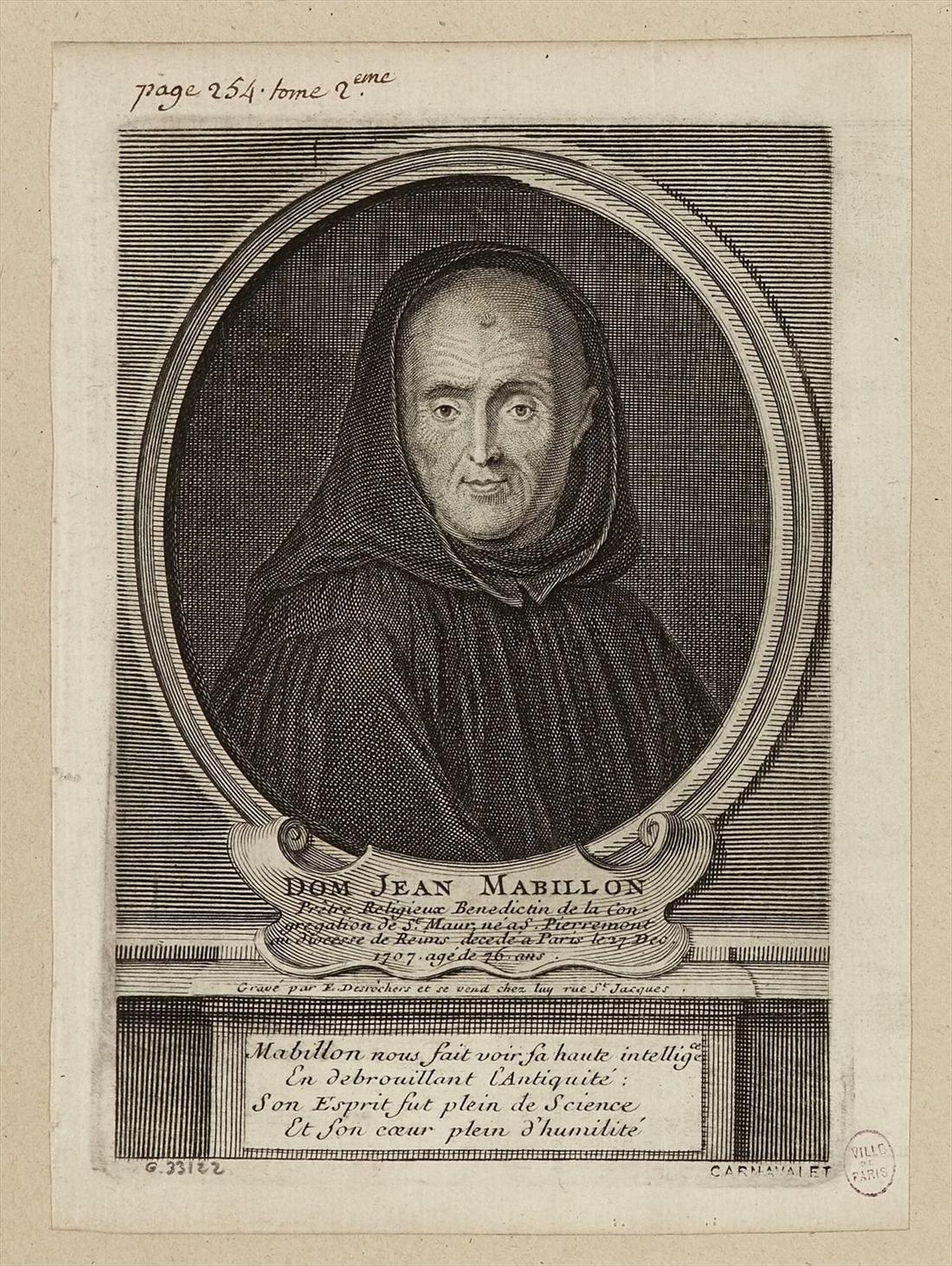 Gestochenes Bildnis des dom Jean Mabillon in der Benediktinerkukulle