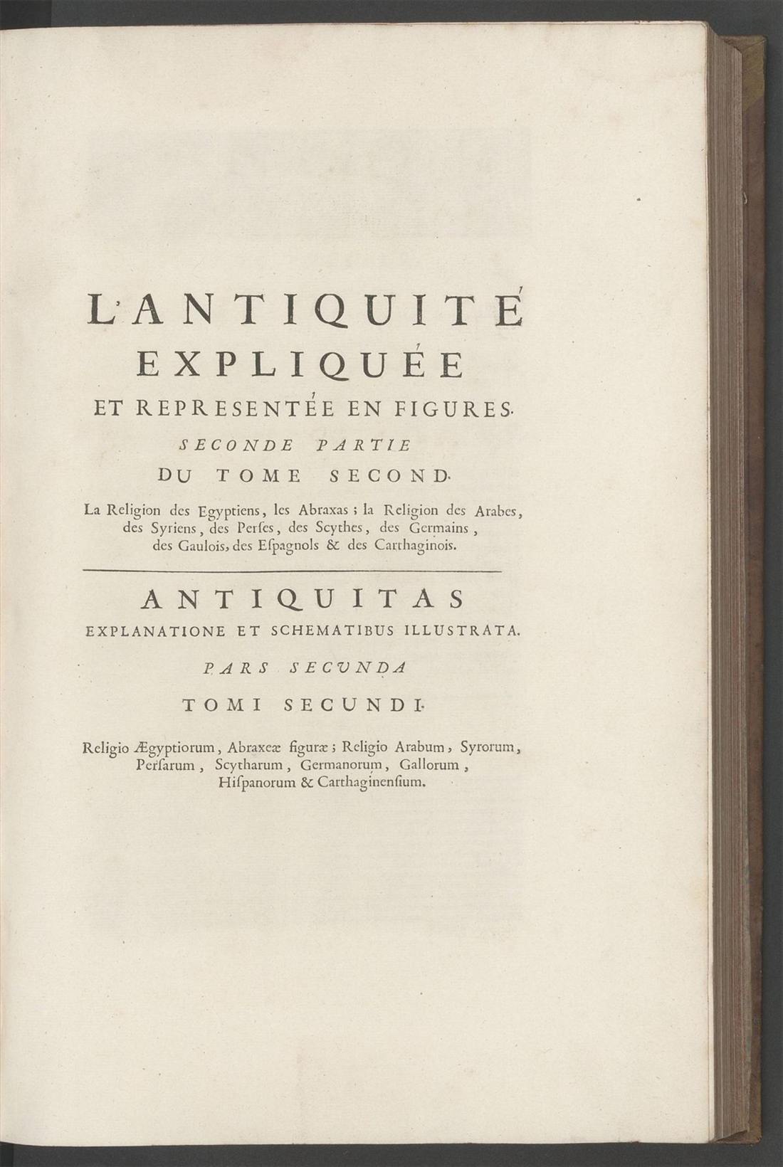 Titre de division de la seconde partie du tome II de L’Antiquité expliquée, Paris, 1719