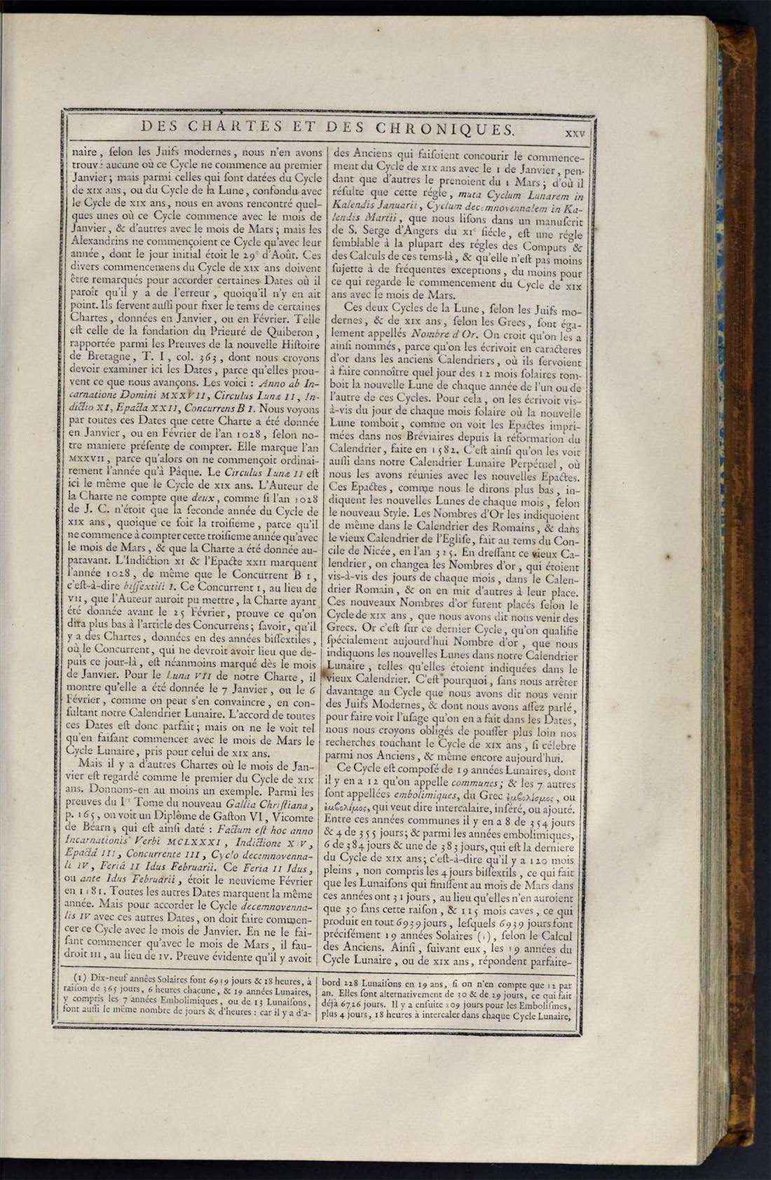 Page XXV du discours préliminaire, où est analysée la date d’une charte du prieuré de Quiberon