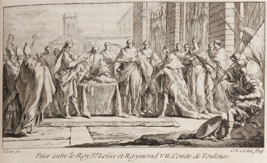 Kupferstich des Friedens von 1229 zwischen dem Grafen von Toulouse und der französischen Krone