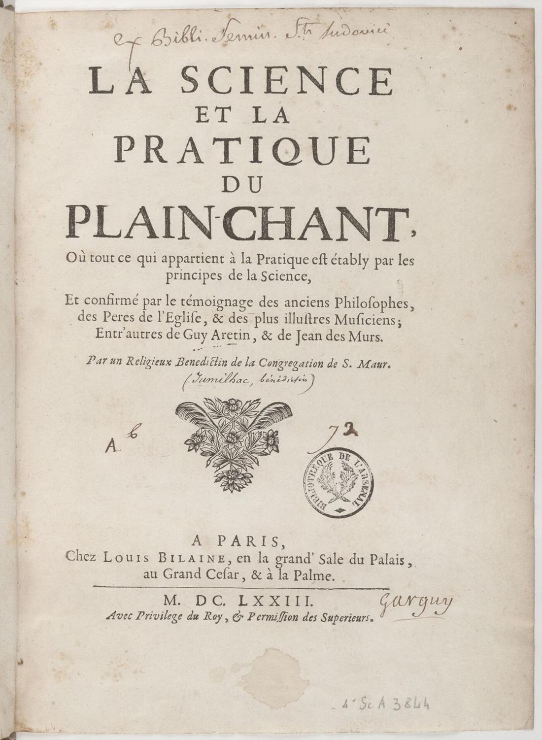 Title page of La science et la pratique du plain-chant, Paris, 1673