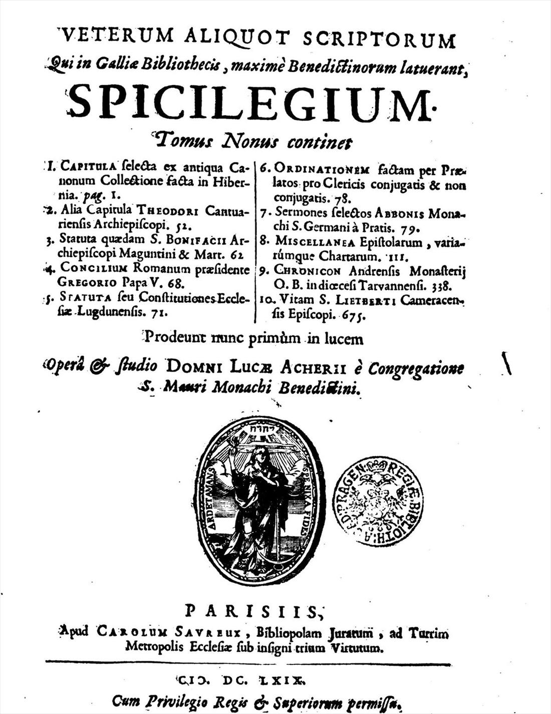 Page de titre du Spicilegium, Paris, 1669