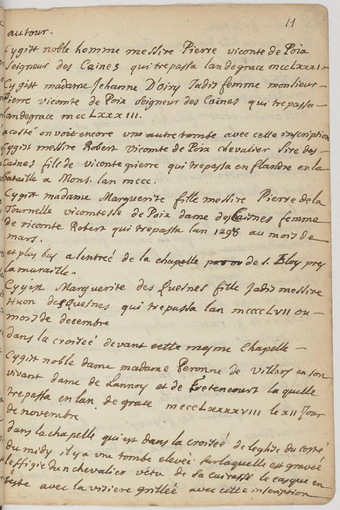 Hoja de un cuaderno manuscrito con epitafios copiados y notas al margen
