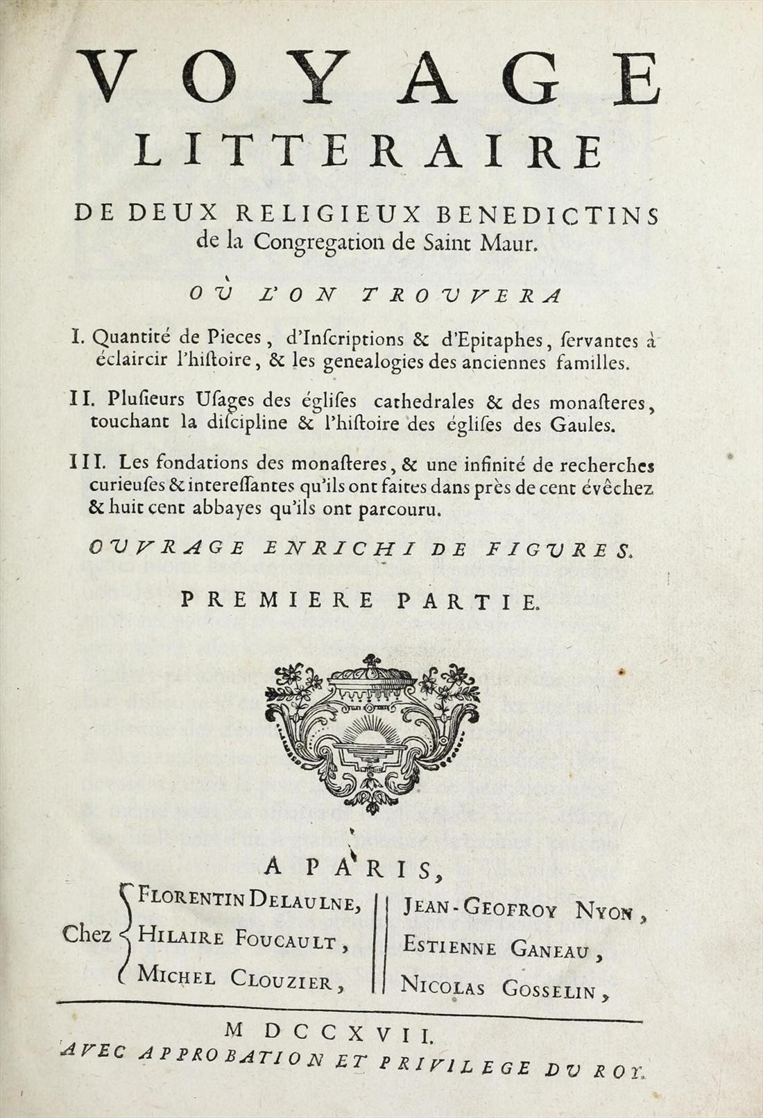 Page de titre du Voyage littéraire de deux religieux bénédictins, 1717